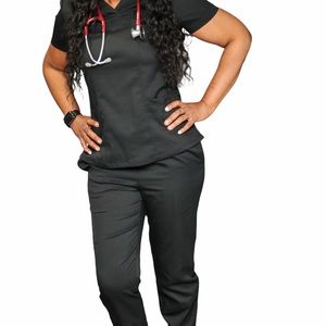 Black V-Neck Scrub Top